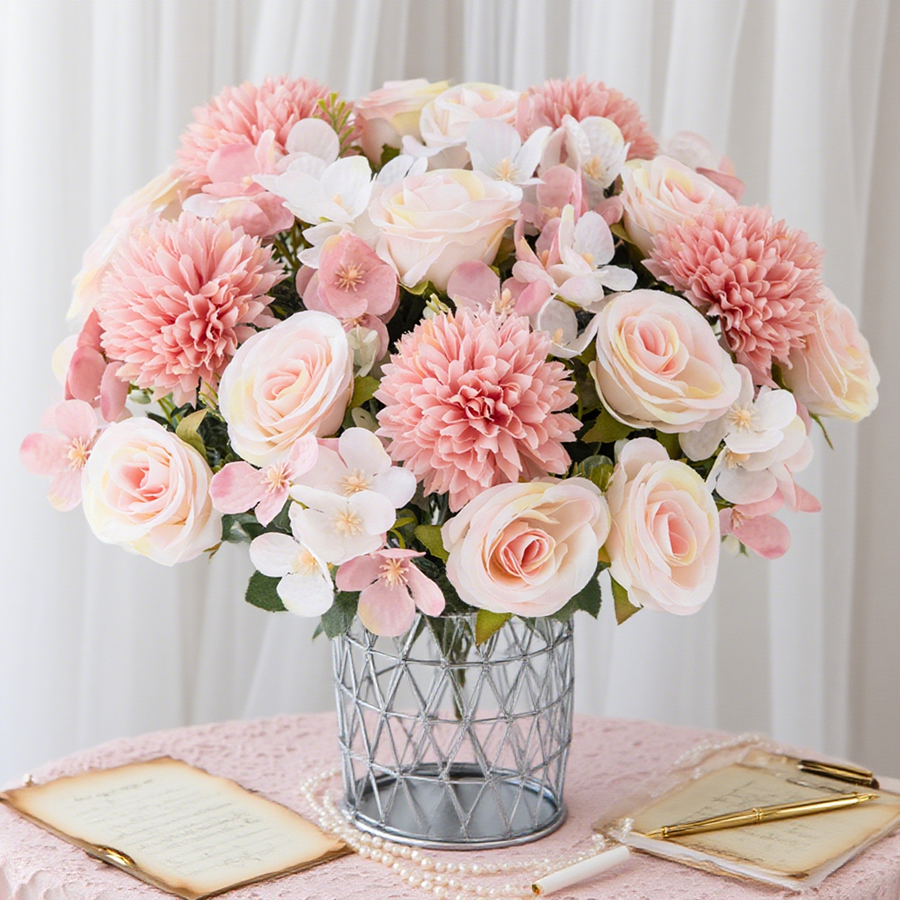 Florist Supply Vases - 1/4pcs Artificial Flower Rose Chrysanthemum Silk