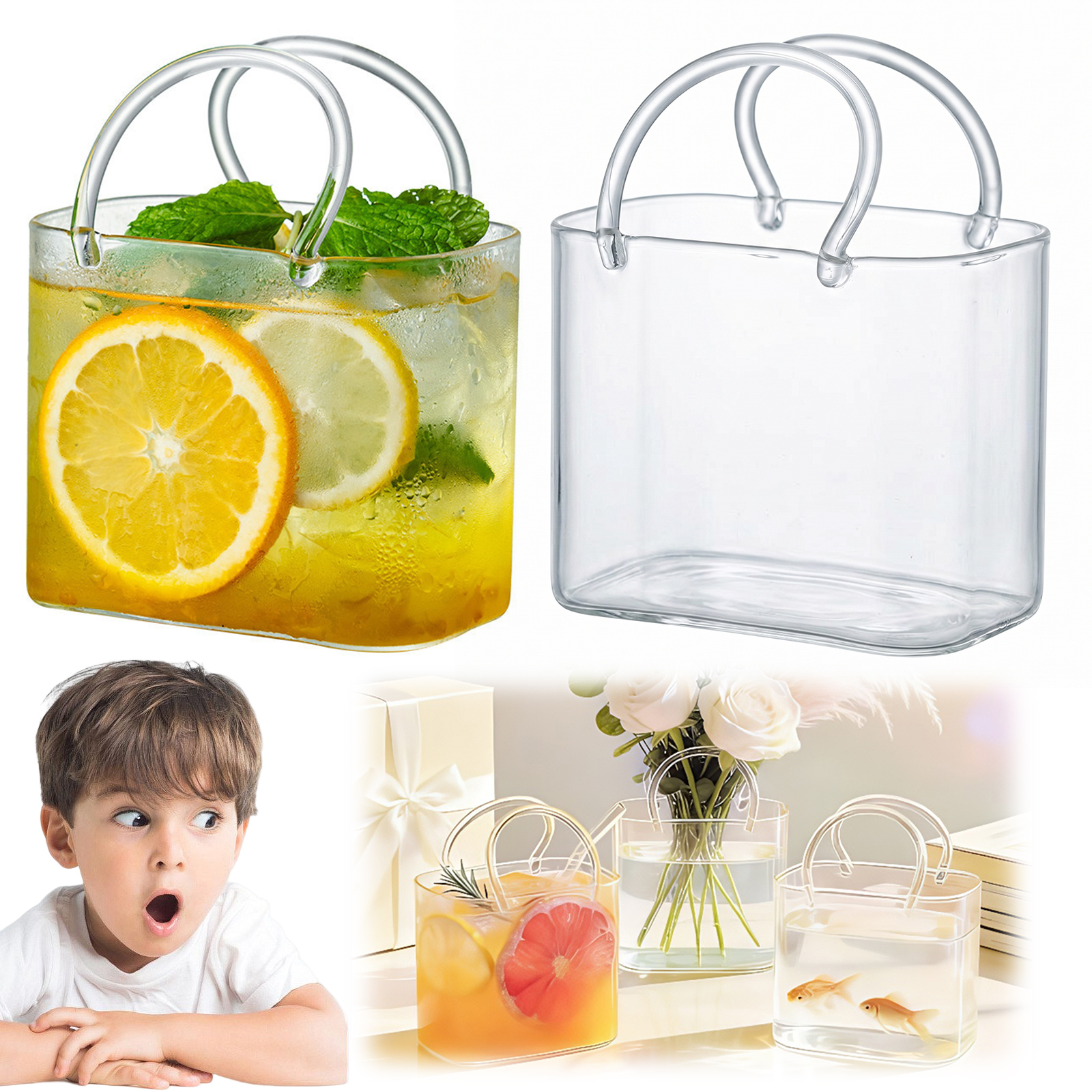 Glass Purse with Glass Straw C - Florist Supply Vases บทวิจารณ์และราคา