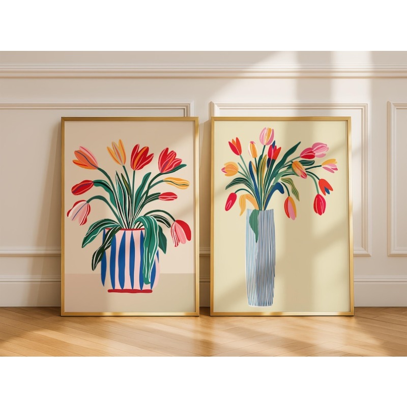 2pcs Tulip Flowers Canvas Wall - Florist Supply Vases บทวิจารณ์และราคา