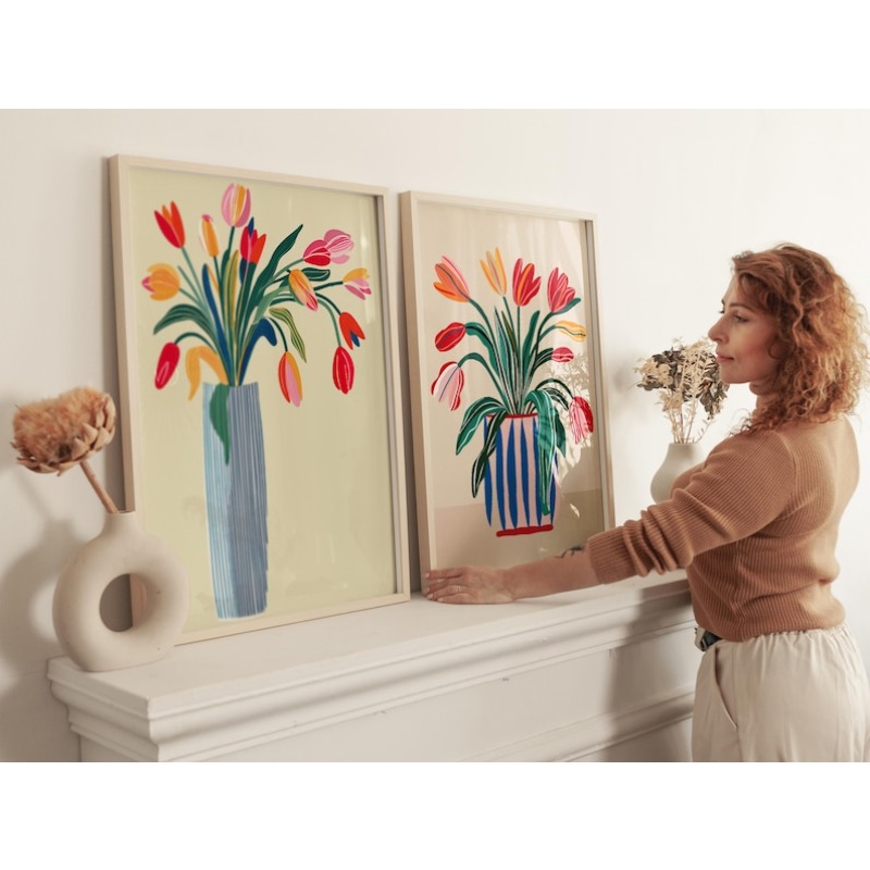 2pcs Tulip Flowers Canvas Wall - Florist Supply Vases บทวิจารณ์และราคา